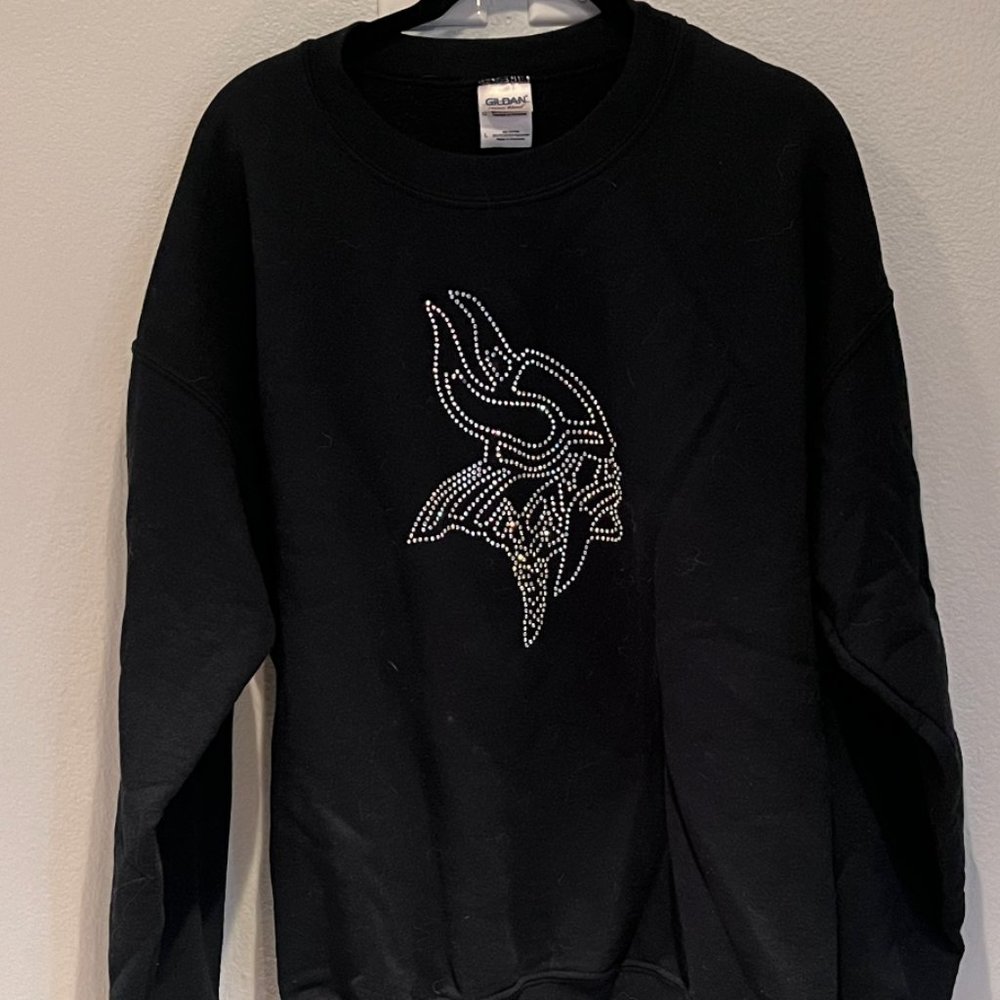 Y2k Minnesota Vikings Black Rhinestone Crewneck Sweatshirt